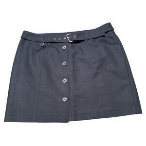 Michael Kors Navy Straight Button Up Belted Short Mini 100% Cotton Skirt Sz 14